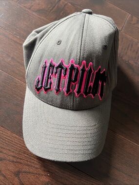 Gray Baseball Cap with Pink-Outlined Black Embroidery - Unbranded